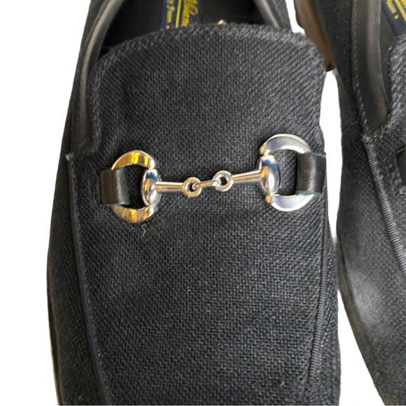 La Milano Black Leather Linen Silver Horse Bit Detail Slip On Loafer Size 9.5 - Picture 5 of 11
